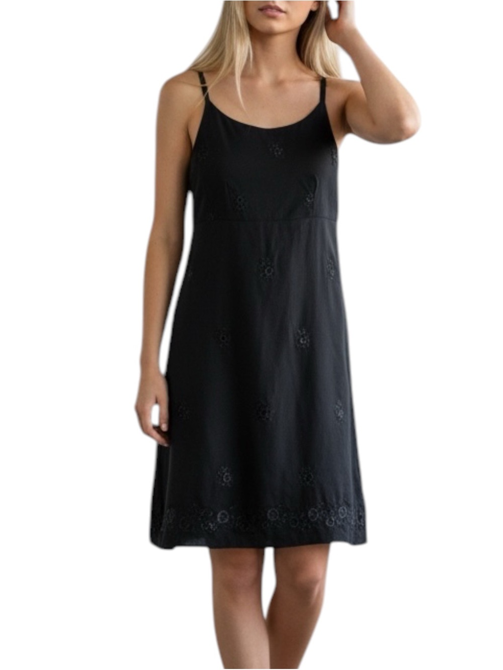 GAP 90s Black Floral Embroidered Minimalist Classic Back Zip Slip Dress